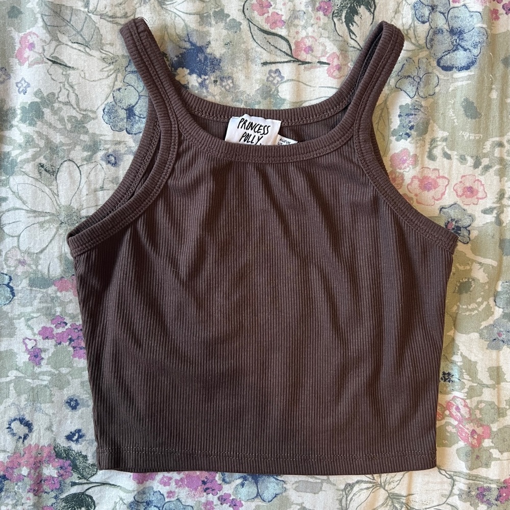 Princess Polly Brown Ribbed Crop Top